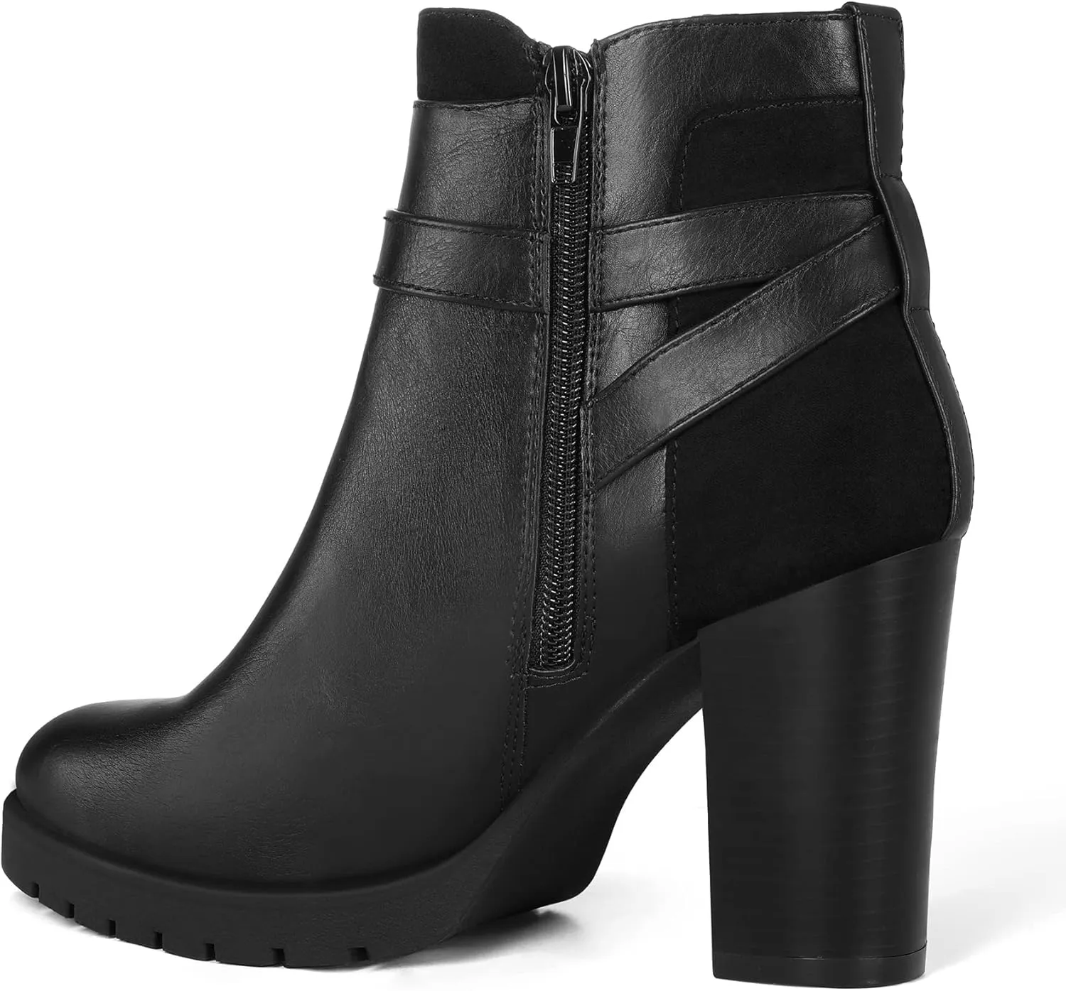 mysoft Women's Ankle Boots Chunky Stacked Heel Zipper Booties - Available in Wide Sizes