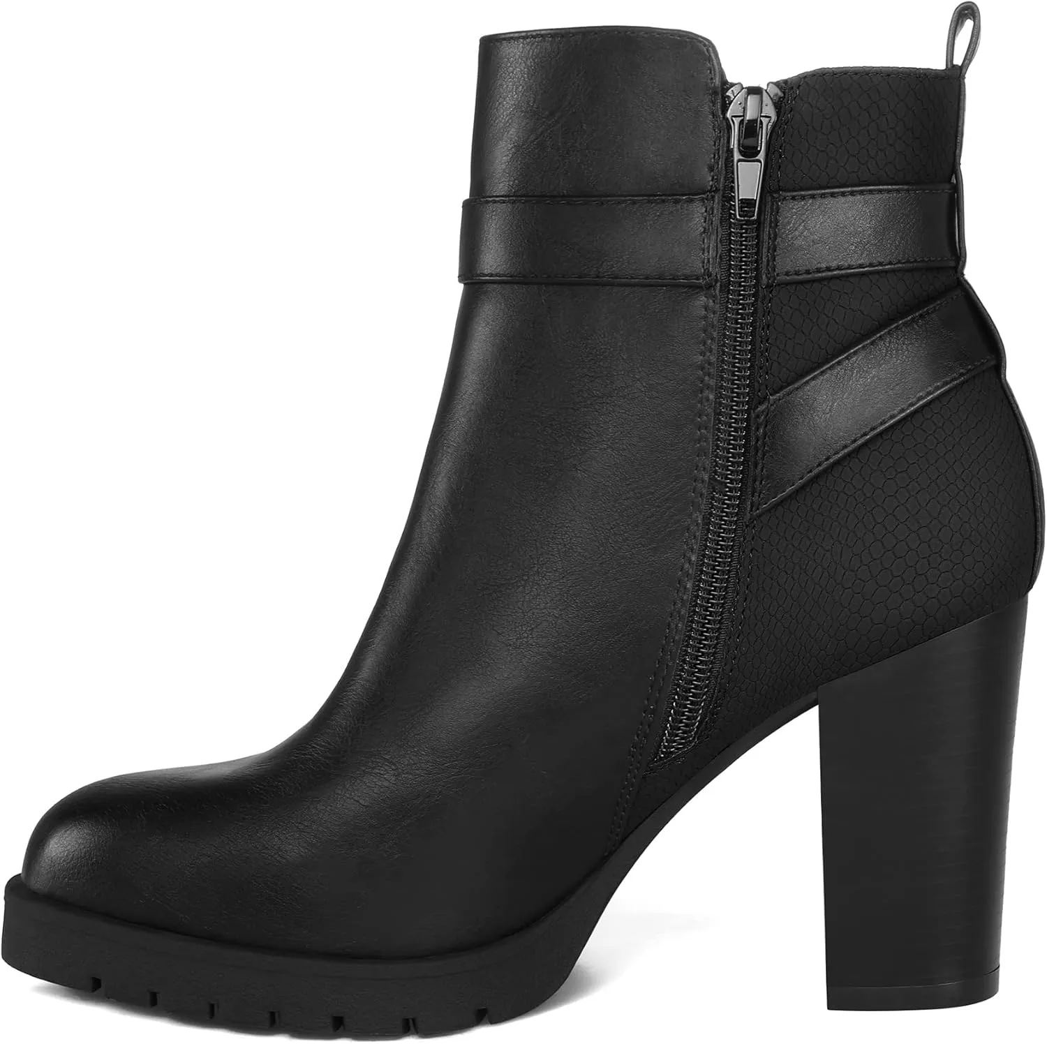 mysoft Women's Ankle Boots Chunky Stacked Heel Zipper Booties - Available in Wide Sizes