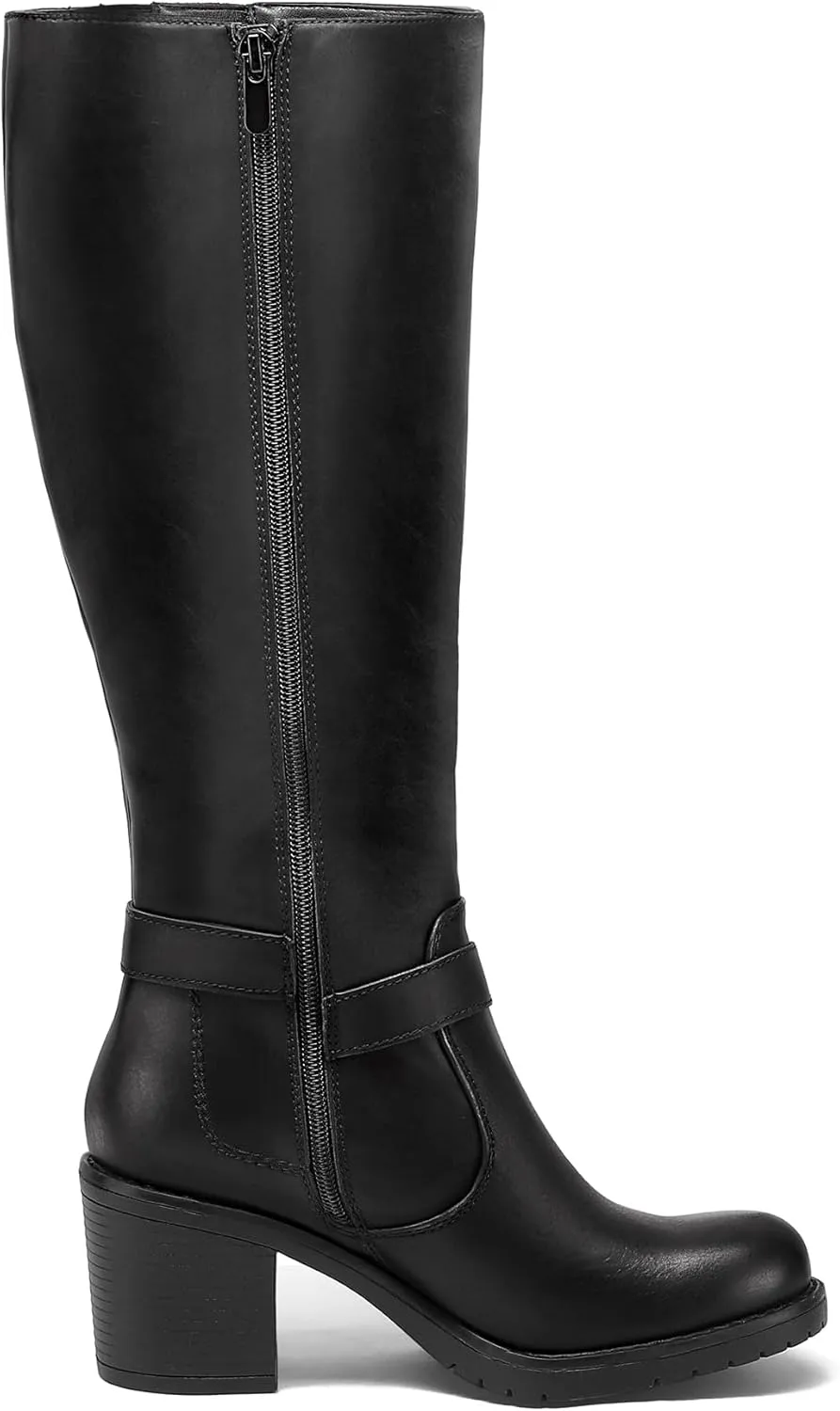 mysoft Women's Knee High Boots Chunky Block Heels with Side Zipper and Stretchy Elastic Panels