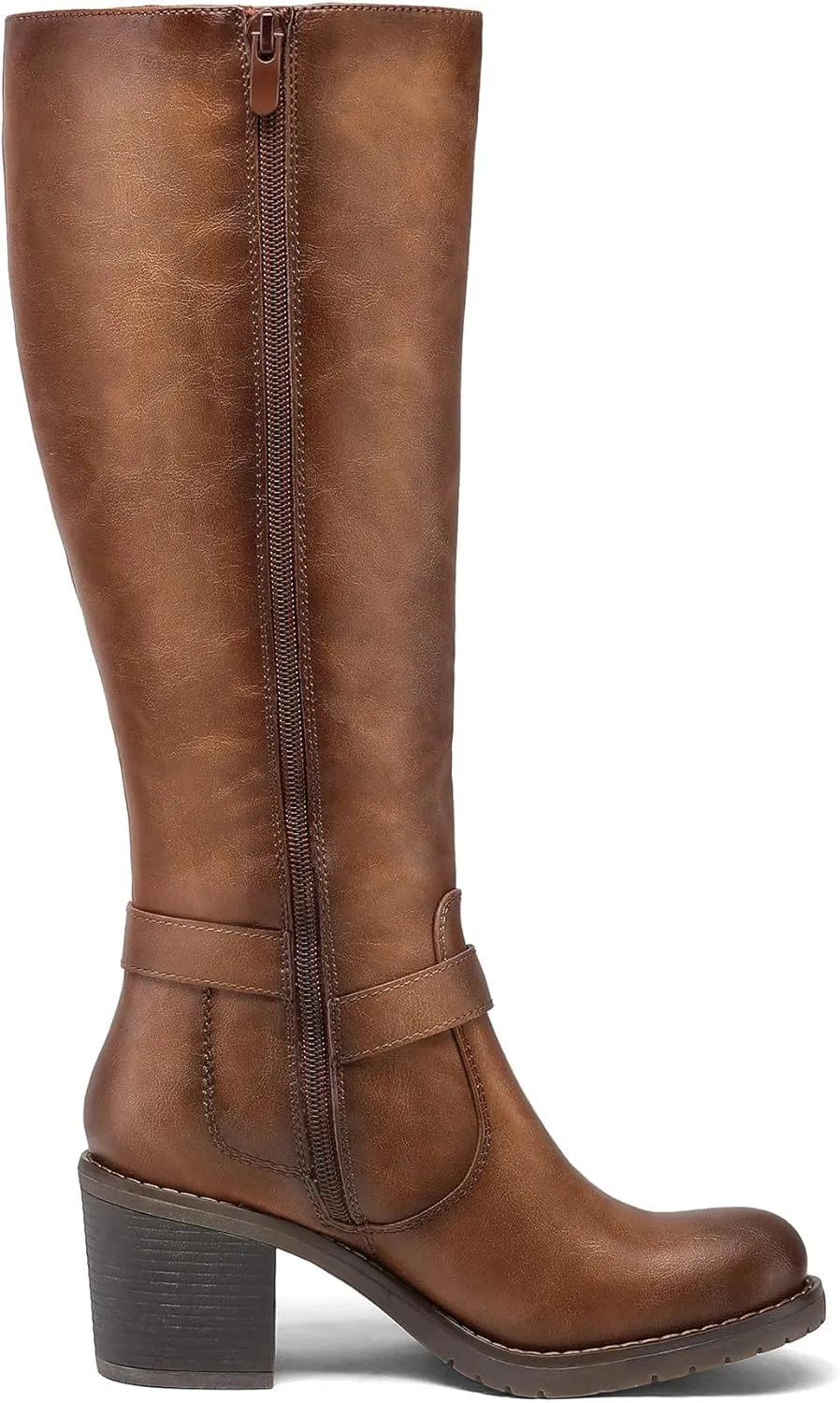 mysoft Women's Knee High Boots Chunky Block Heels with Side Zipper and Stretchy Elastic Panels