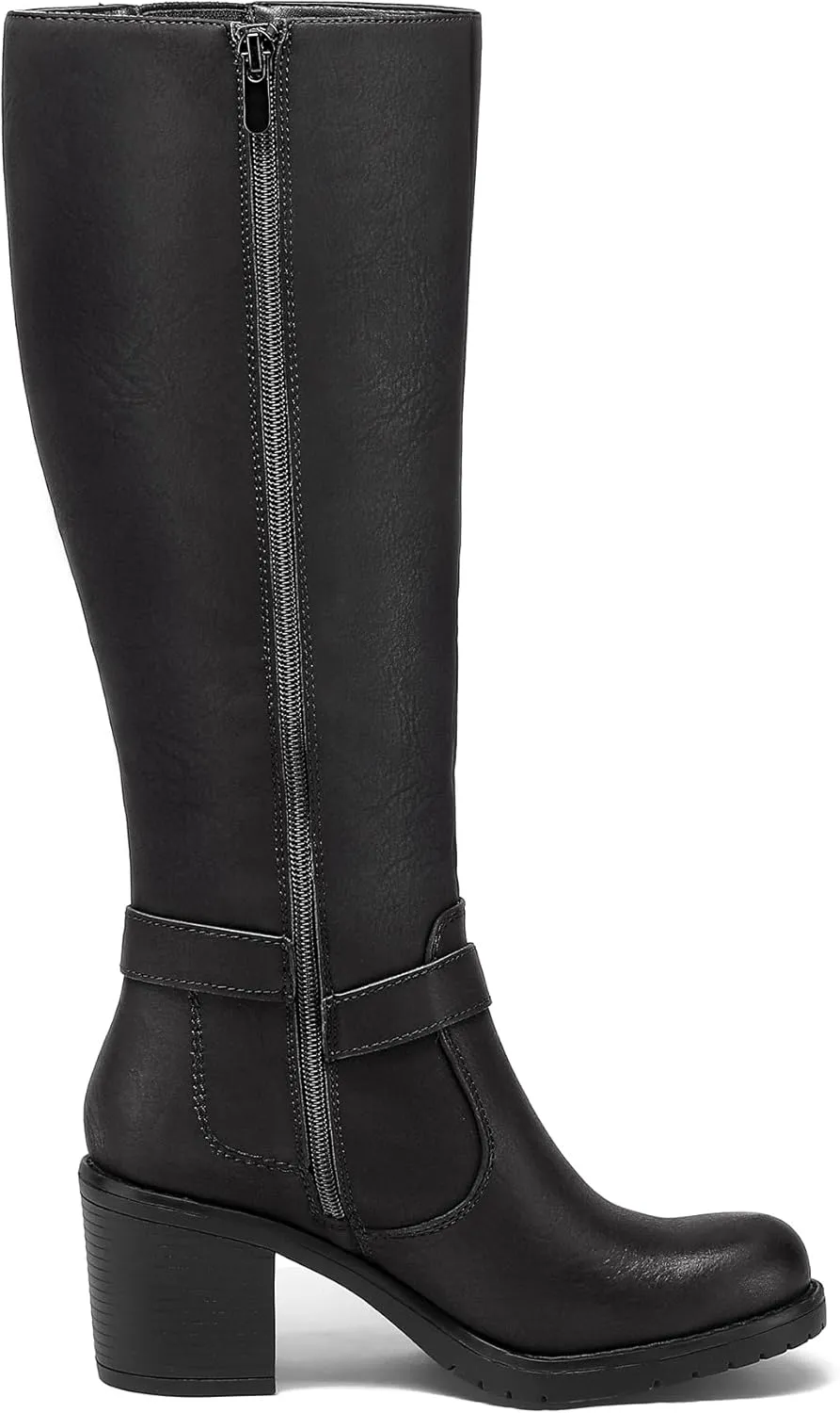 mysoft Women's Knee High Boots Chunky Block Heels with Side Zipper and Stretchy Elastic Panels