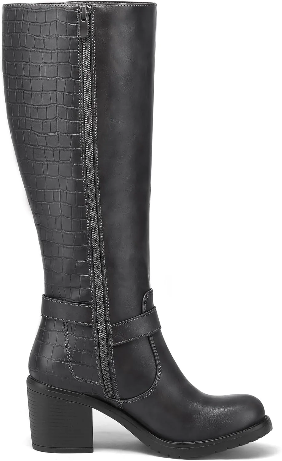mysoft Women's Knee High Boots Chunky Block Heels with Side Zipper and Stretchy Elastic Panels