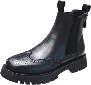 New Men Chelsea Boots Elastic Bandage Carved Brogue Win Tip Lrregular Bottom Vegan Leather Slip On Non Slip Wearable Waterproof Anti-slip Work Fashion