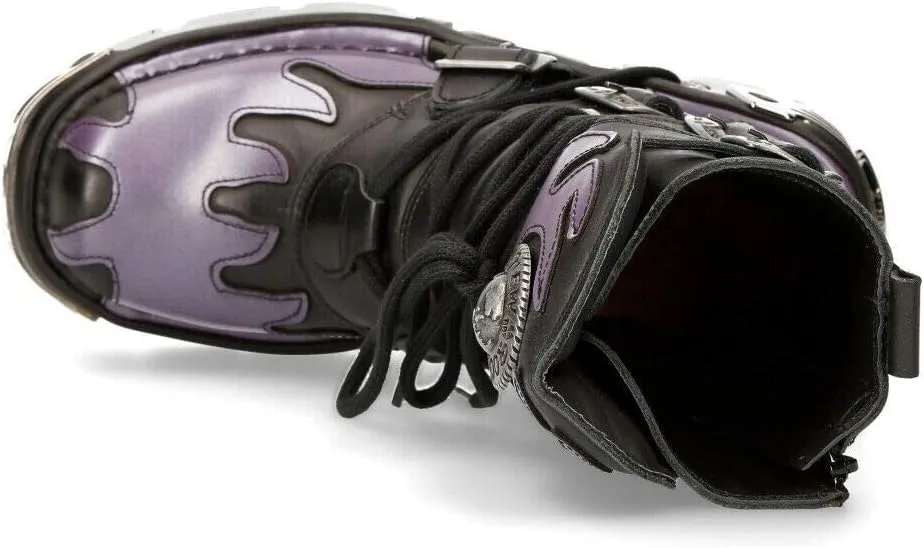 New Rock M-591-S5 PURPLE FLAME PUNK BOOTS Black Leather Gothic Heavy Biker