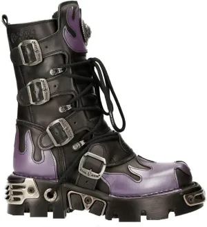 New Rock M-591-S5 PURPLE FLAME PUNK BOOTS Black Leather Gothic Heavy Biker