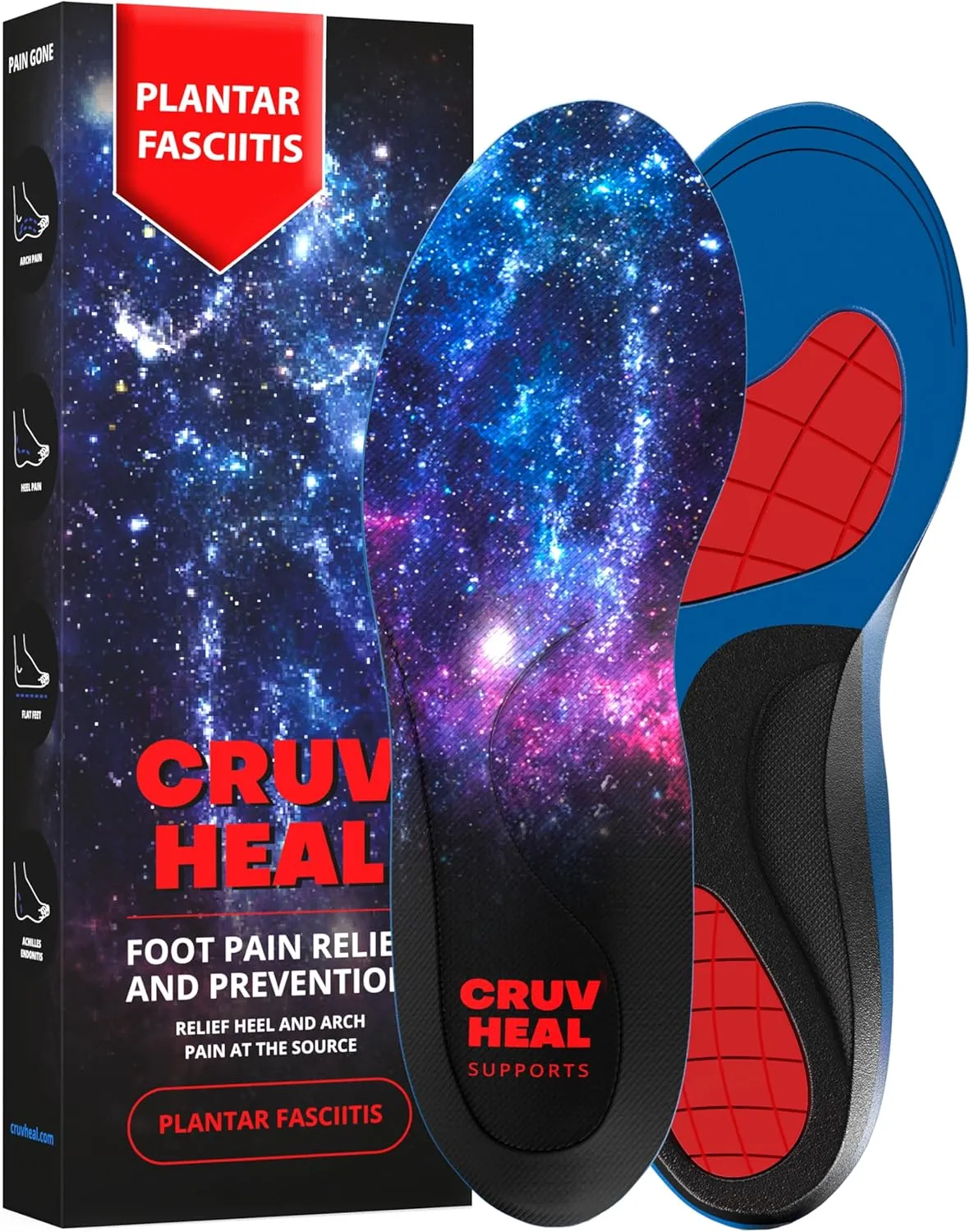 (New) Work Orthotic Insoles - Anti Fatigue Medium Arch Support Shoe Insert Men Women - for Plantar Fasciitis Flat Feet Leg - Relieve Foot Pain - Work Boot Insoles for Standing All Day [L, Universe]