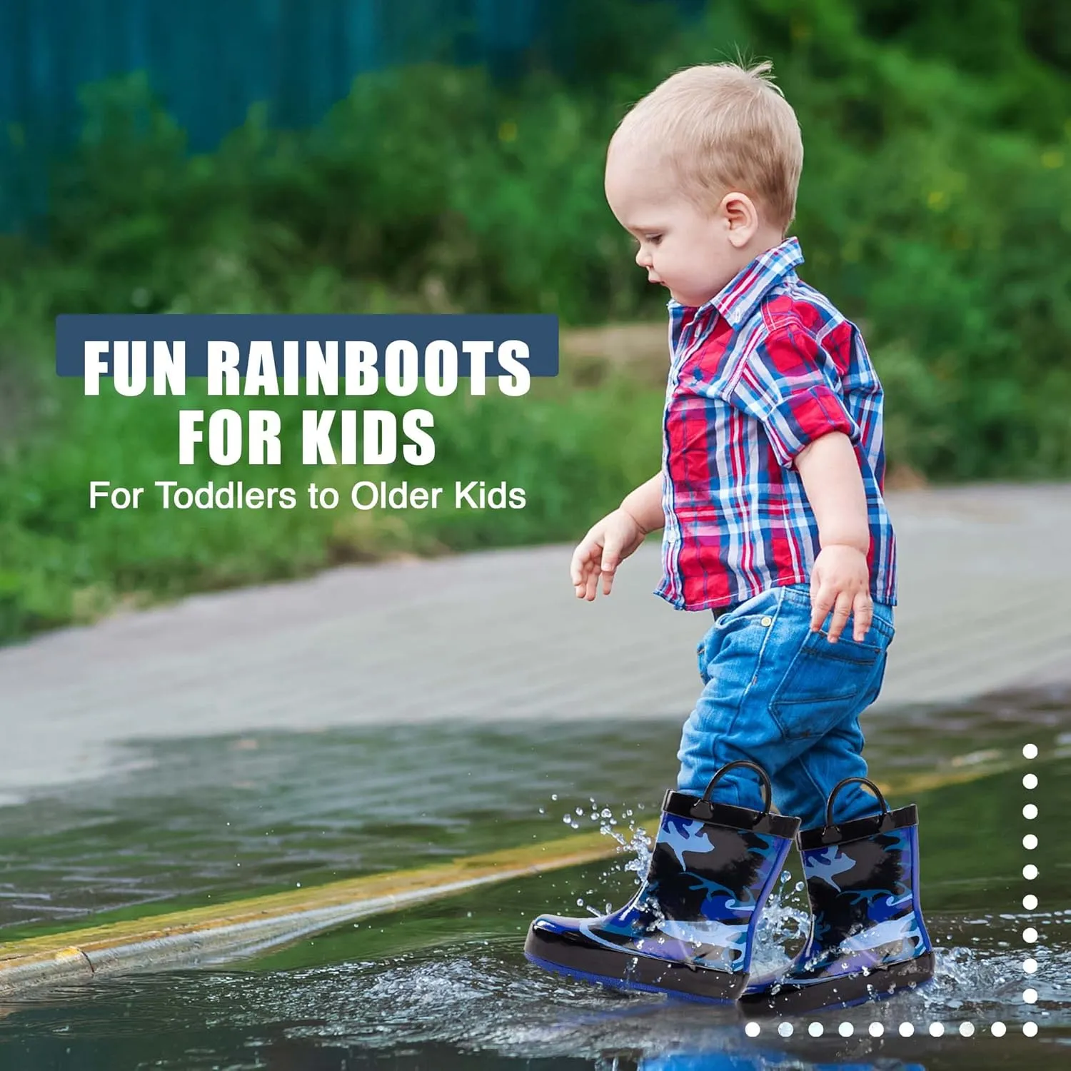 NORTY Rubber Rain Boots for Kids - Waterproof Rubber Boots Boys and Girls Solid & Printed Rainboots for Toddlers and Kids
