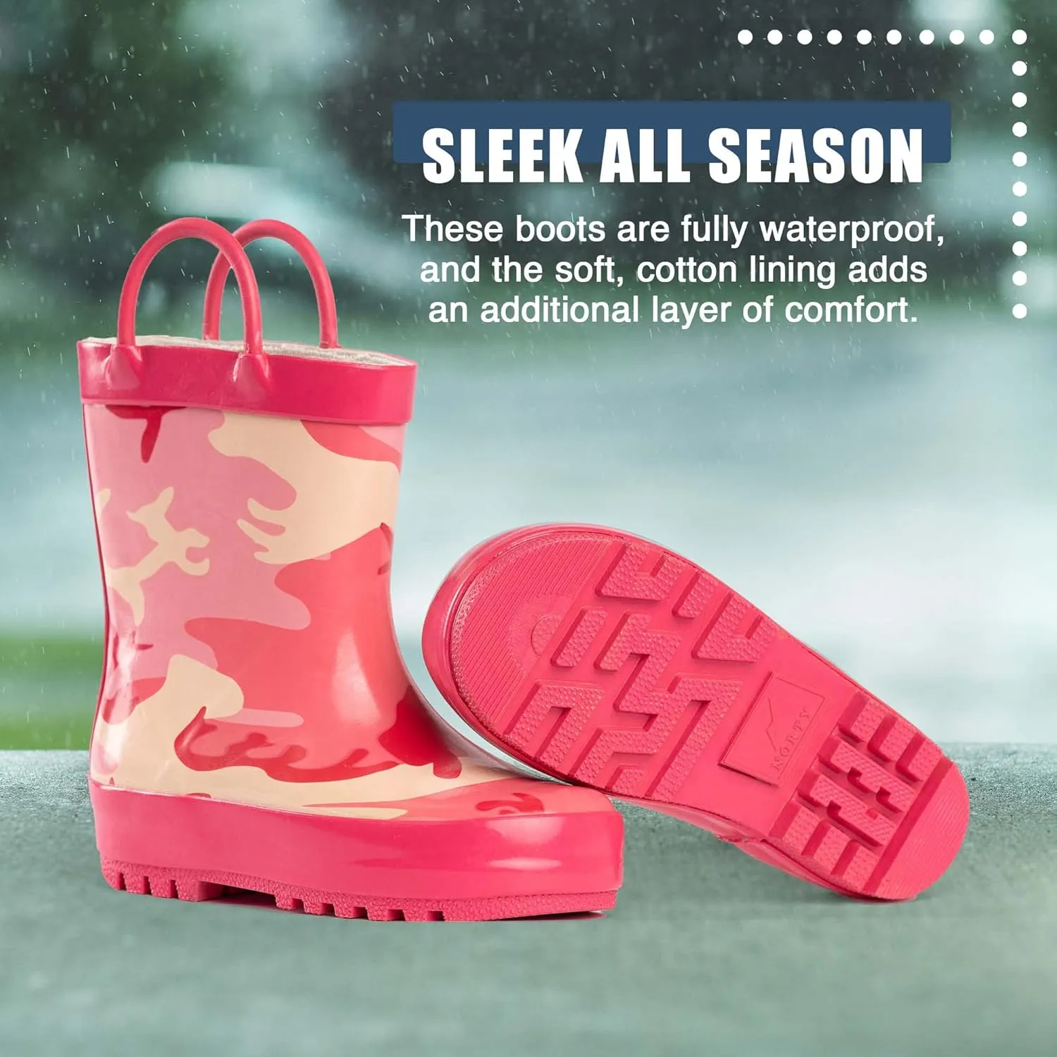 NORTY Rubber Rain Boots for Kids - Waterproof Rubber Boots Boys and Girls Solid & Printed Rainboots for Toddlers and Kids
