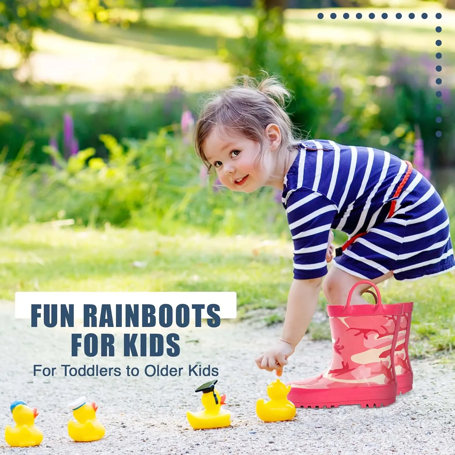 NORTY Rubber Rain Boots for Kids - Waterproof Rubber Boots Boys and Girls Solid & Printed Rainboots for Toddlers and Kids