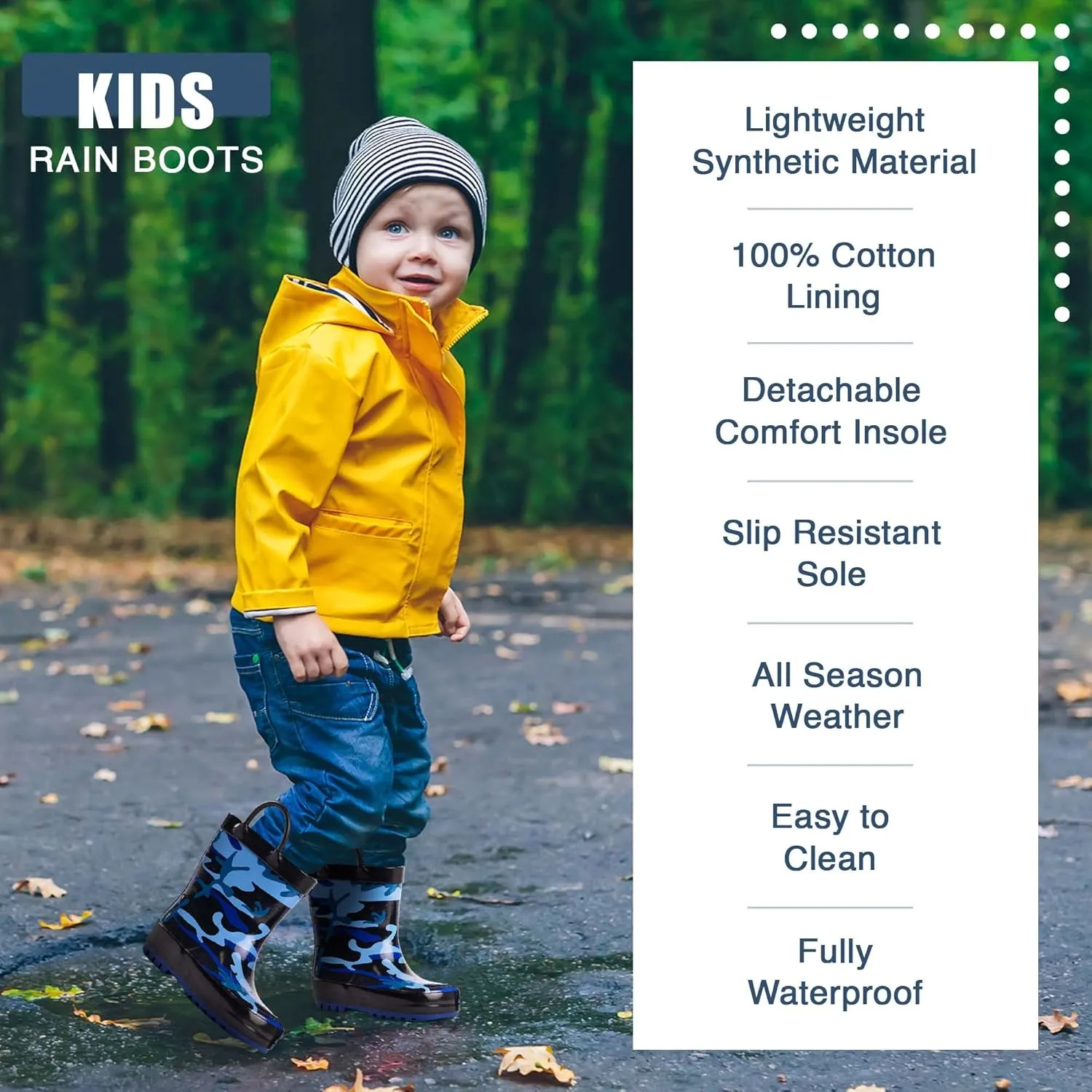 NORTY Rubber Rain Boots for Kids - Waterproof Rubber Boots Boys and Girls Solid & Printed Rainboots for Toddlers and Kids