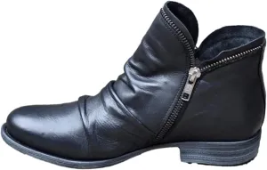 oiangi Womens Boots Fall 2022 Ankle Booties Vintage Slip on Round Toe Side Zipper Chunky Block Mid Heel Booties Solid Casual Comfy Outdoor Ladies Shoes