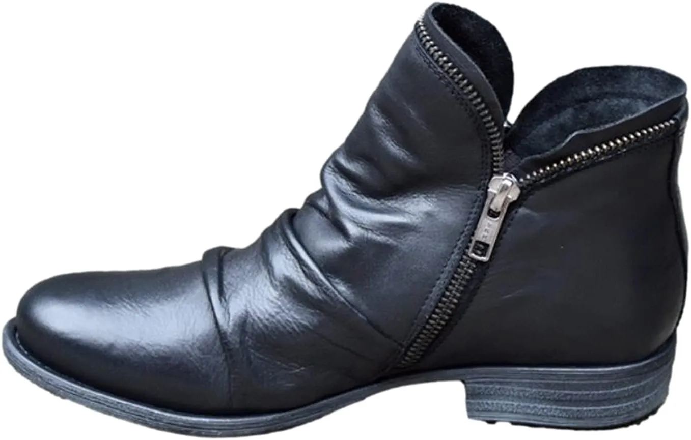 oiangi Womens Boots Fall 2022 Ankle Booties Vintage Slip on Round Toe Side Zipper Chunky Block Mid Heel Booties Solid Casual Comfy Outdoor Ladies Shoes