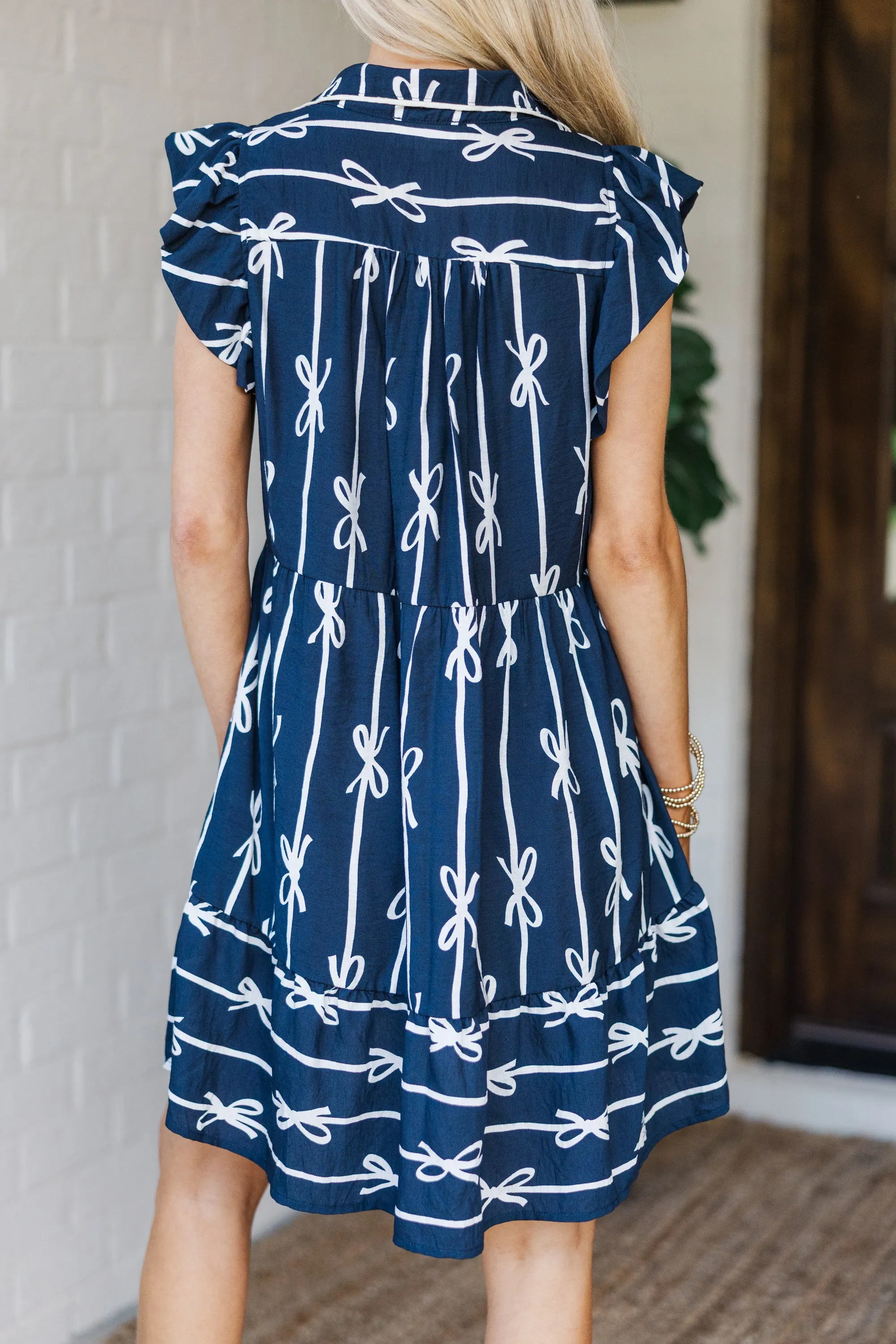 On The Rise Navy Blue Bow Print Dress