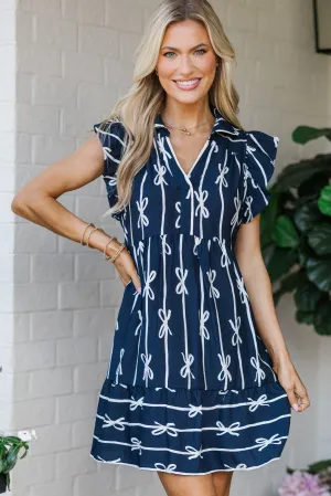 On The Rise Navy Blue Bow Print Dress