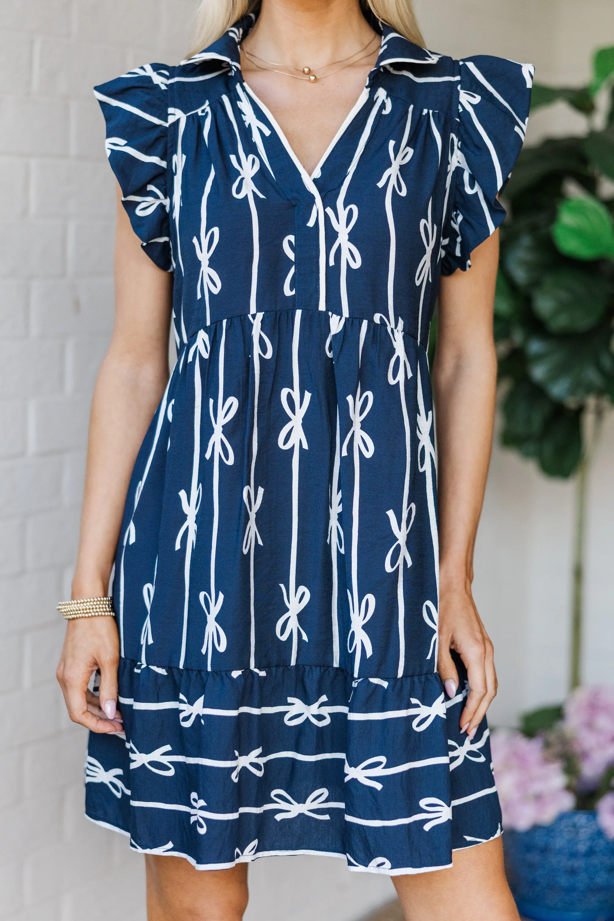 On The Rise Navy Blue Bow Print Dress