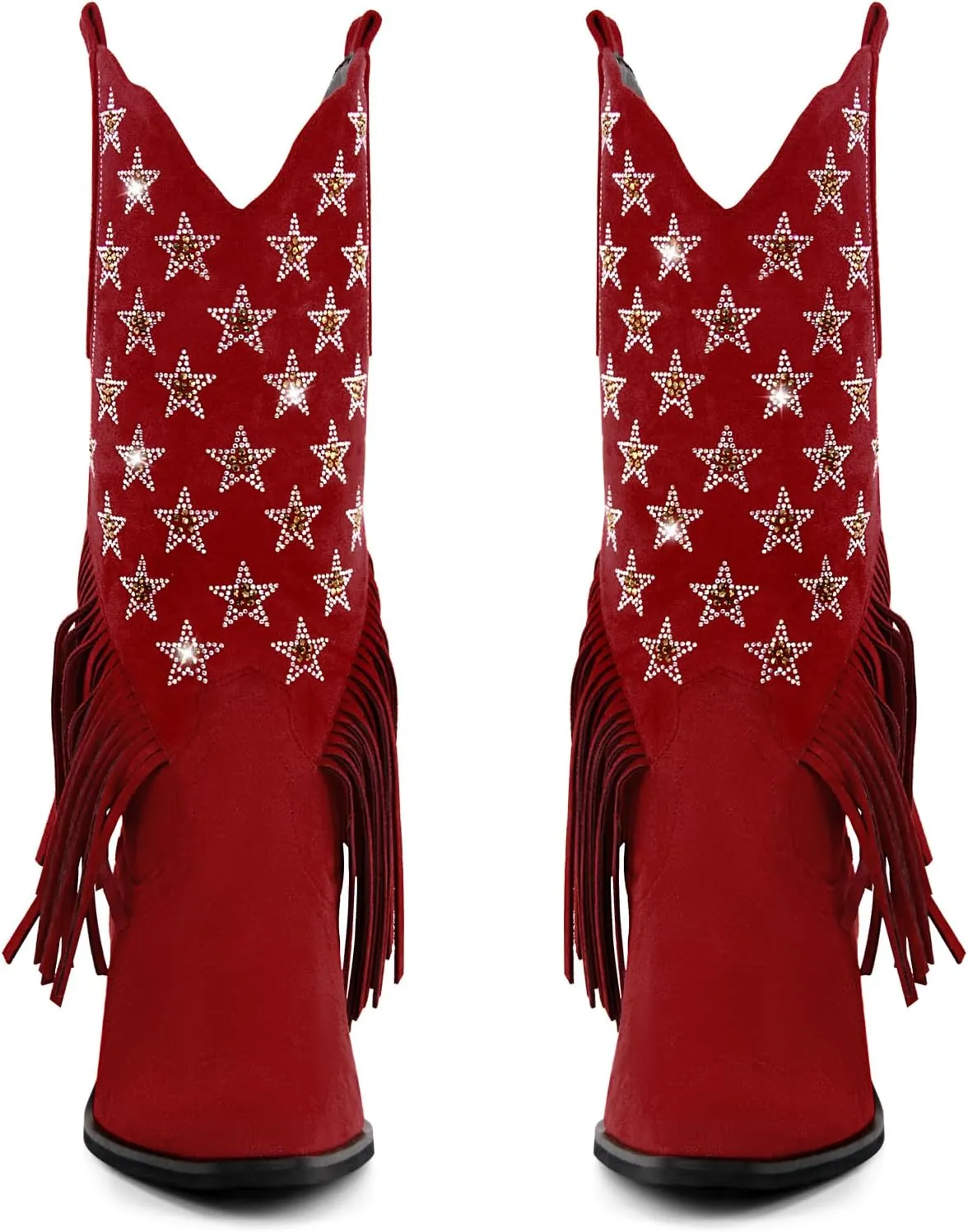 Onlymaker Cowboy Boots for Women Mid Calf High Cowgirl Boots With Fringe