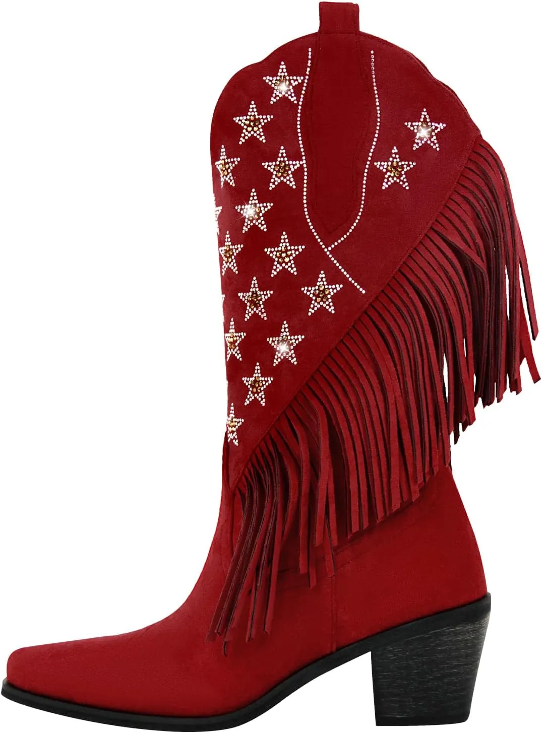 Onlymaker Cowboy Boots for Women Mid Calf High Cowgirl Boots With Fringe