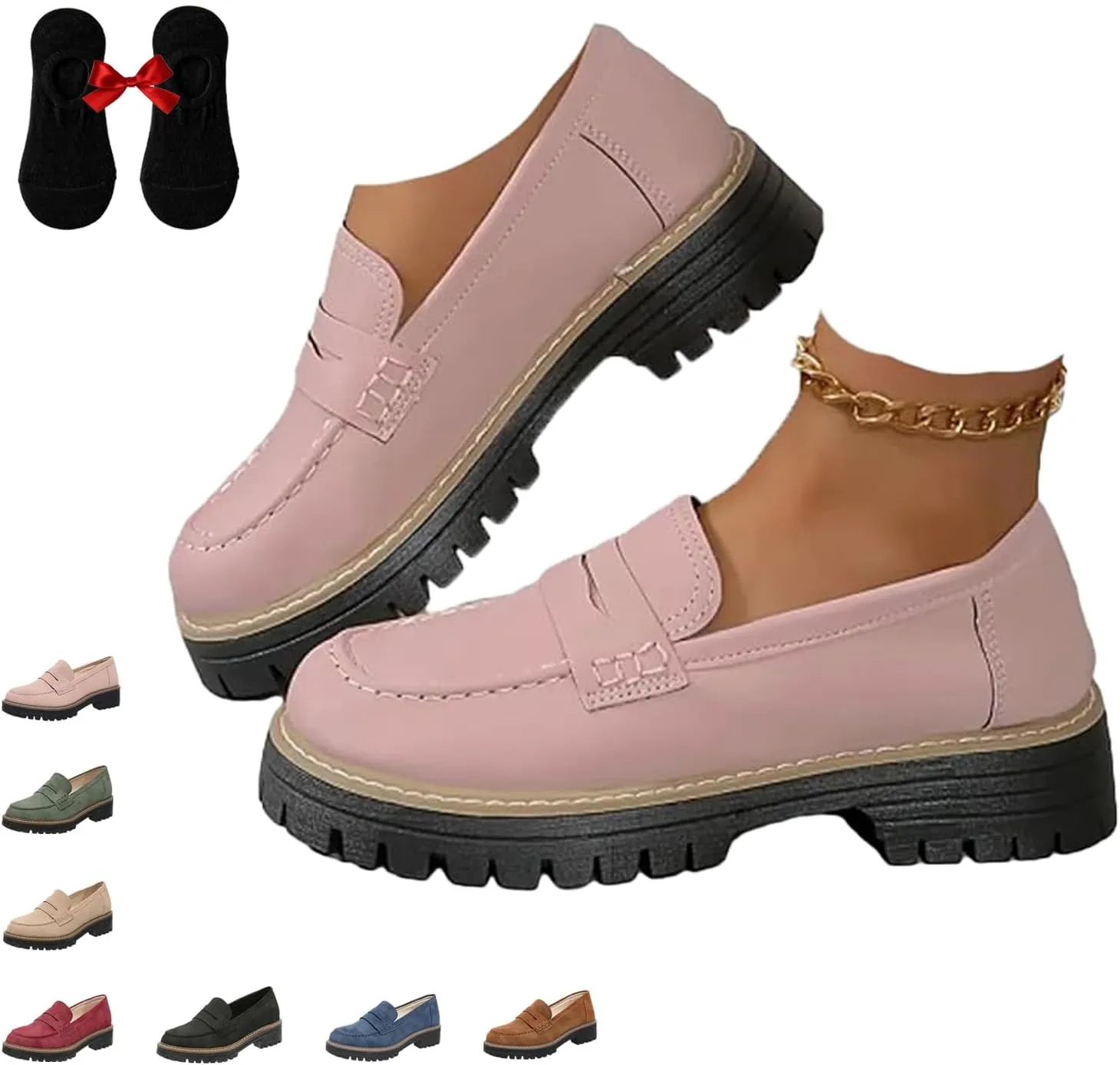 Orthoture-Orthopedic Platform Loafers, Leather Loafers for Women 2024 Comfortable, Chunky Penny Loafers for Women