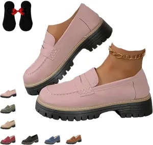 Orthoture-Orthopedic Platform Loafers, Leather Loafers for Women 2024 Comfortable, Chunky Penny Loafers for Women
