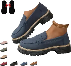 Orthoture-Orthopedic Platform Loafers, Leather Loafers for Women 2024 Comfortable, Chunky Penny Loafers for Women