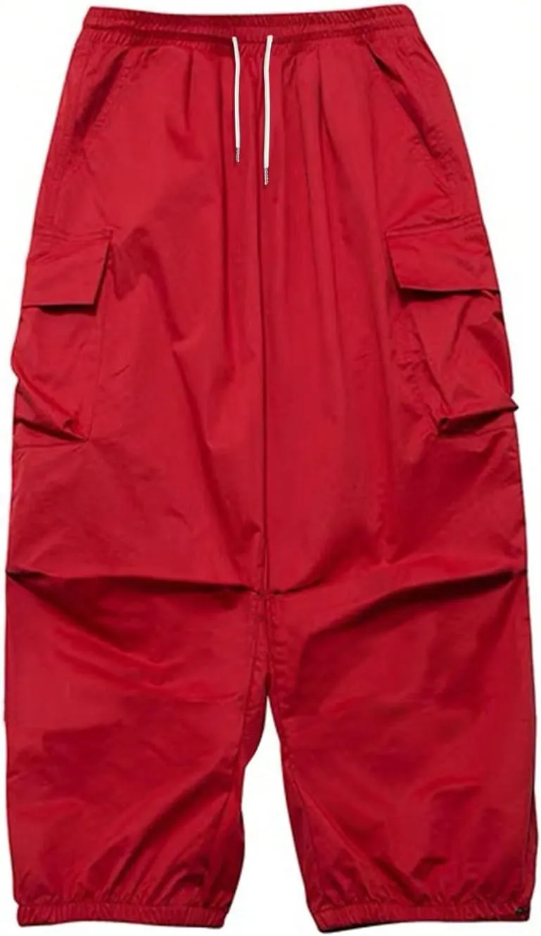 OYOANGLE Men's Baggy Cargo Pants Elastic Drawstring Waist Flap Pocket Y2K Hip Hop Trousers
