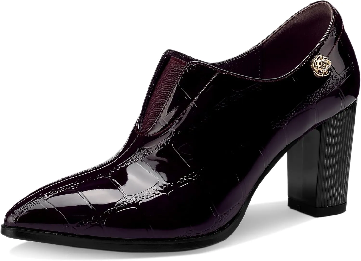 Patent Leather Ankle Boots for Women Chunky Block Pointed Toe Extra Wide Booties Botas Para Mujer High Heels Dress Warm Lined Classic Ladies Comfortable Dressy 3 Inch Boot