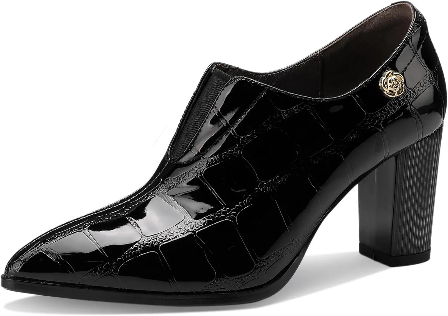 Patent Leather Ankle Boots for Women Chunky Block Pointed Toe Extra Wide Booties Botas Para Mujer High Heels Dress Warm Lined Classic Ladies Comfortable Dressy 3 Inch Boot