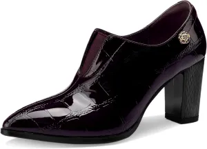 Patent Leather Ankle Boots for Women Chunky Block Pointed Toe Extra Wide Booties Botas Para Mujer High Heels Dress Warm Lined Classic Ladies Comfortable Dressy 3 Inch Boot