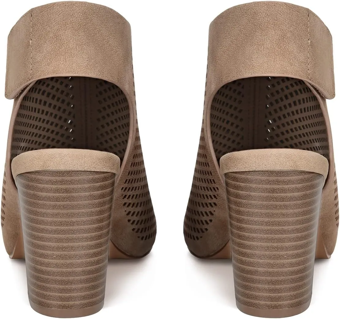 Peep Toe Booties Women, Ankle Booties Skeleton Boots Hook & Loop Strap Mid Block Heel Sandals for Women