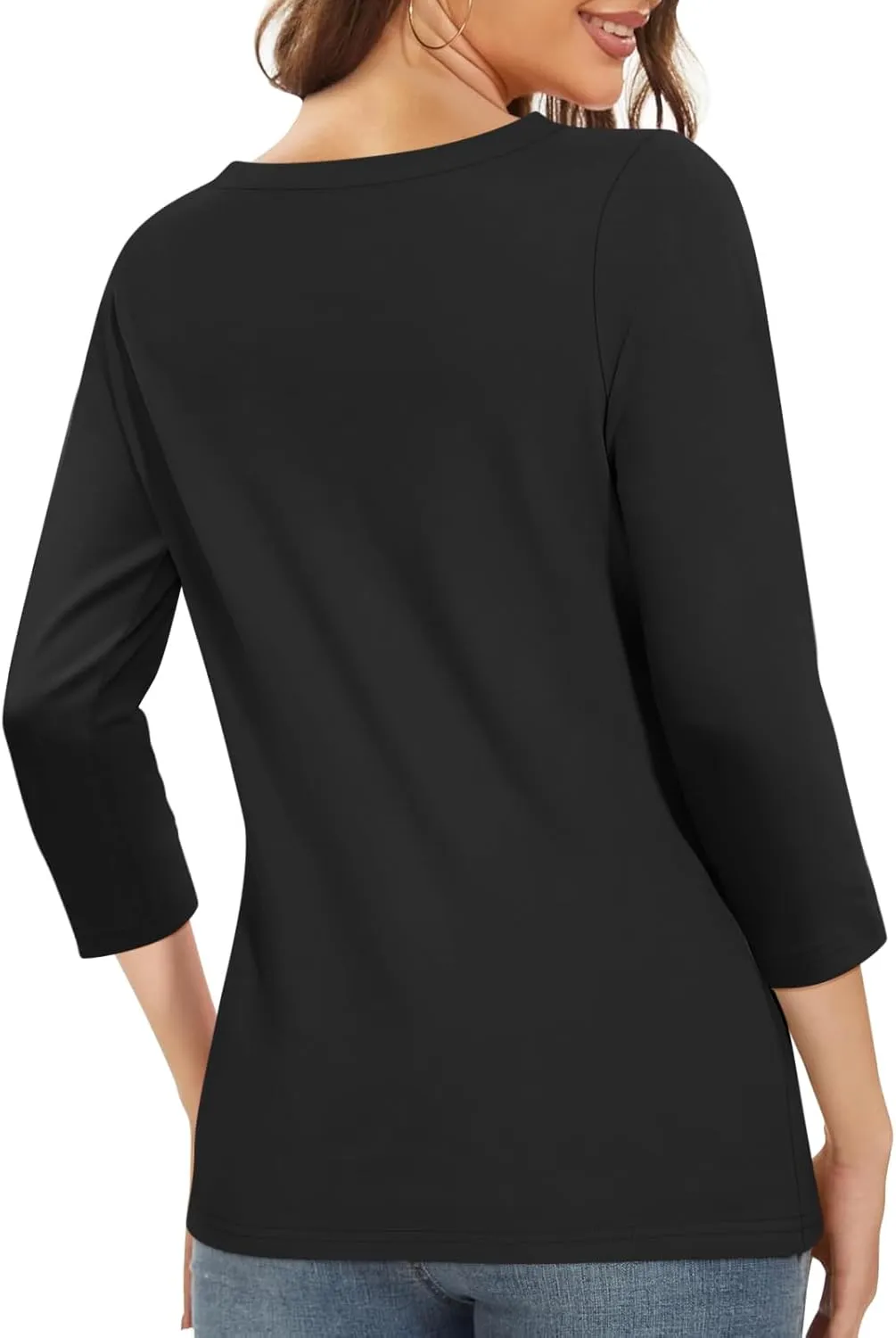 PGANDS Women's 3/4 Length Sleeve T Shirts Button Down Scoop Neck Casual Tops