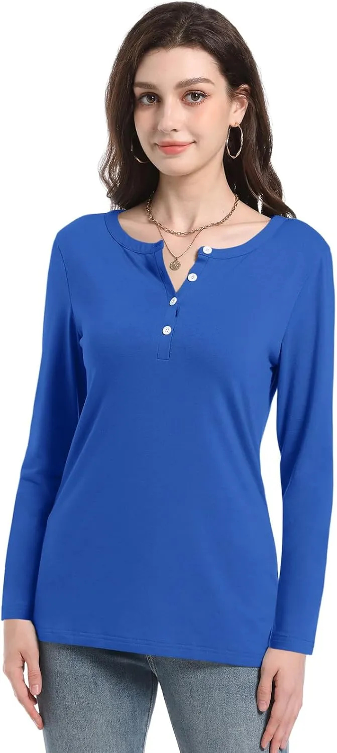 PGANDS Women's Long Sleeve Button Down T Shirts Scoop Neck Casual Tunic Tops