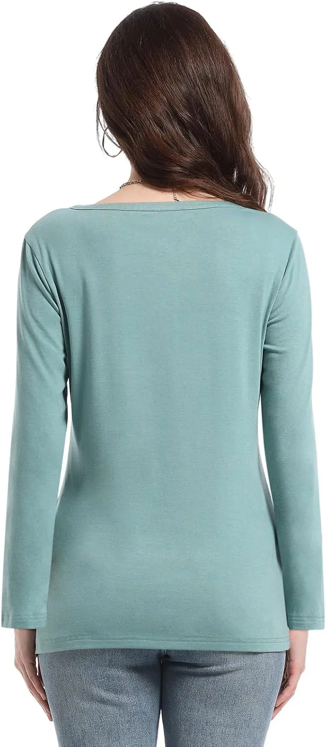 PGANDS Women's Long Sleeve Button Down T Shirts Scoop Neck Casual Tunic Tops