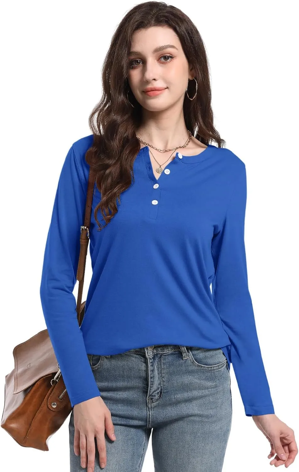 PGANDS Women's Long Sleeve Button Down T Shirts Scoop Neck Casual Tunic Tops