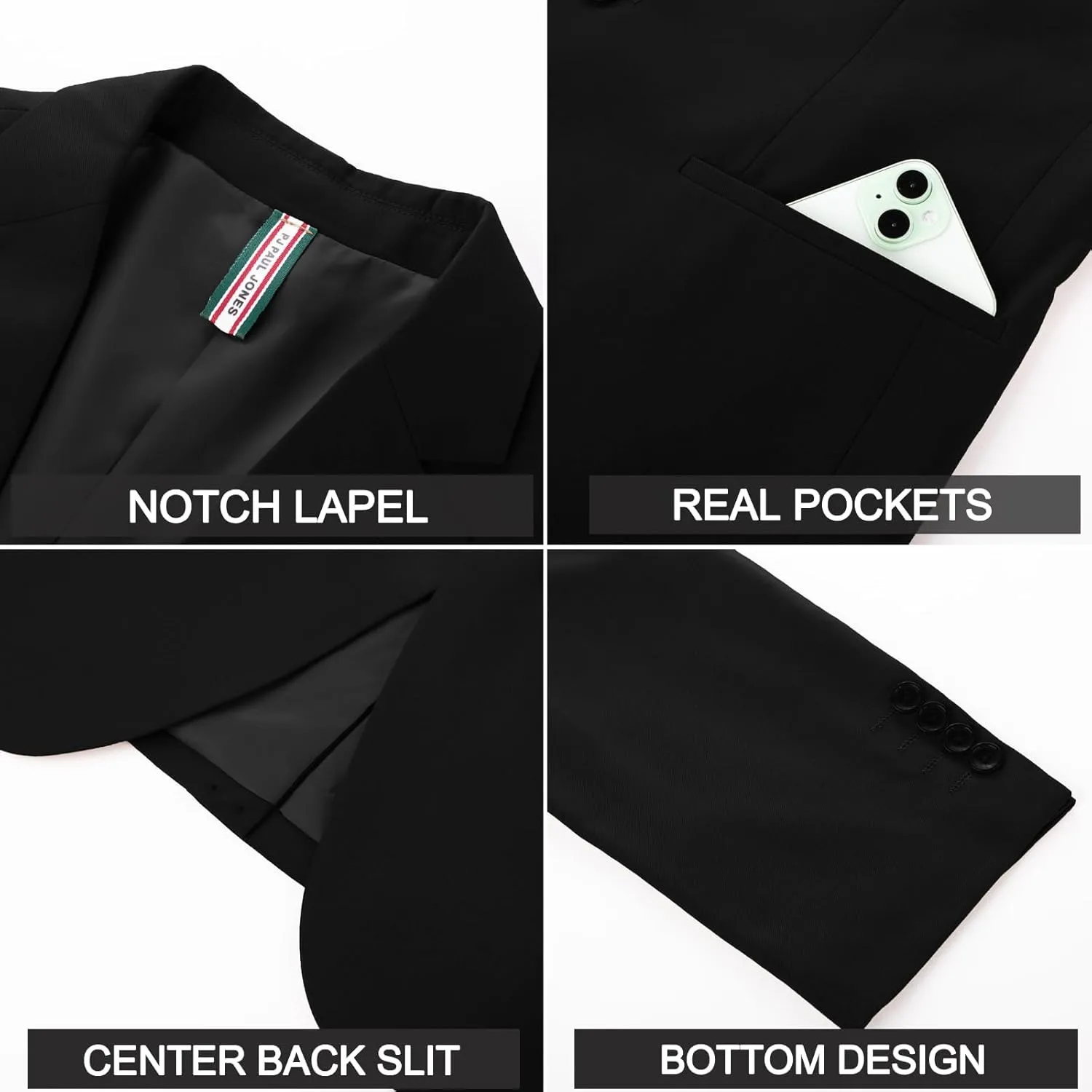 PJ PAUL JONES Mens Casual Sport Coats Wool Blend Blazer Jackets One Button Lightweight Business Suit Jackets