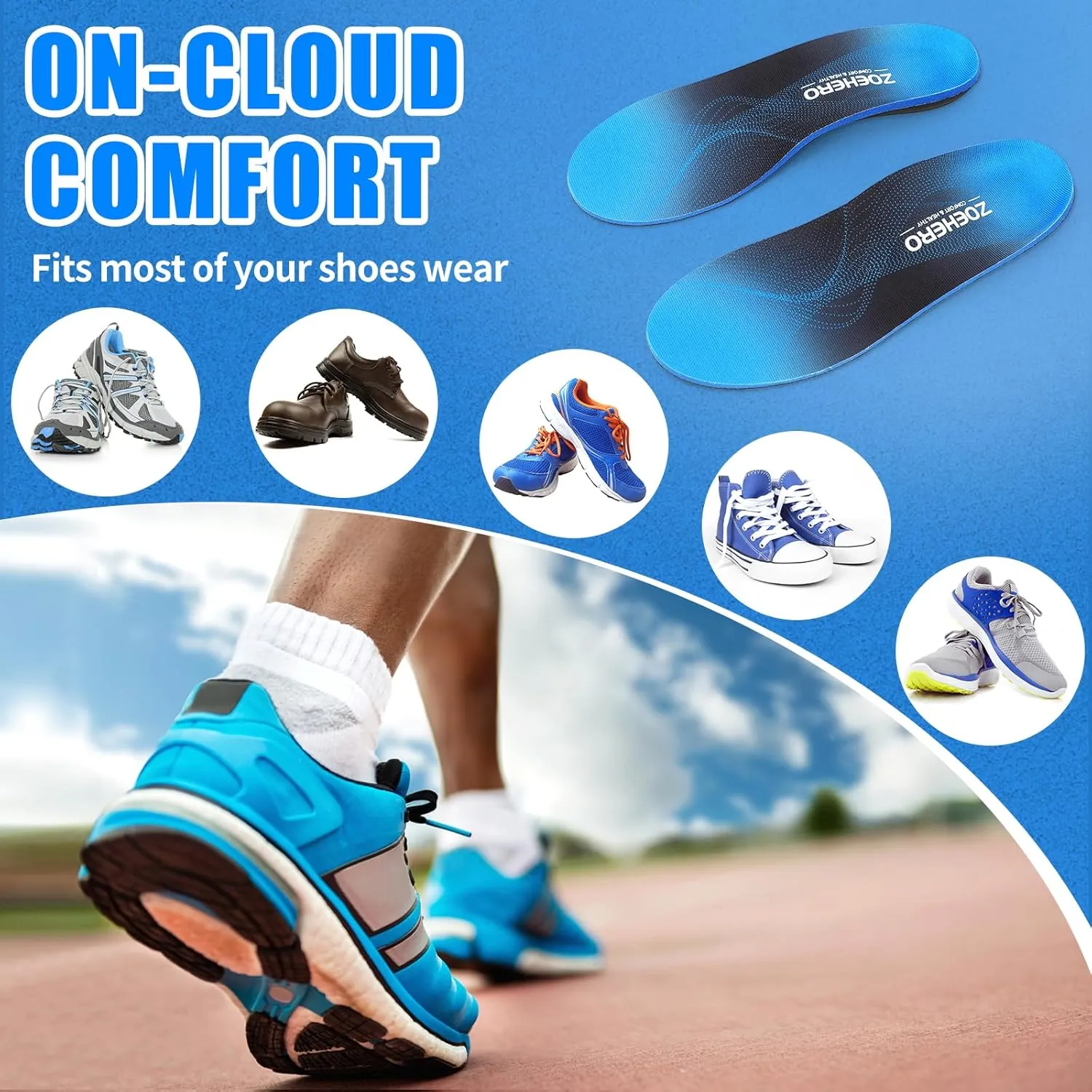 Plantar Fasciitis Insoles for Men & Women,Heavy Duty Orthotic Inserts with Arch Support for Plantar Fasciitis Relief,Foot Pain Relief,Comfort Insoles for Standing All Day,Sprot,Hiking