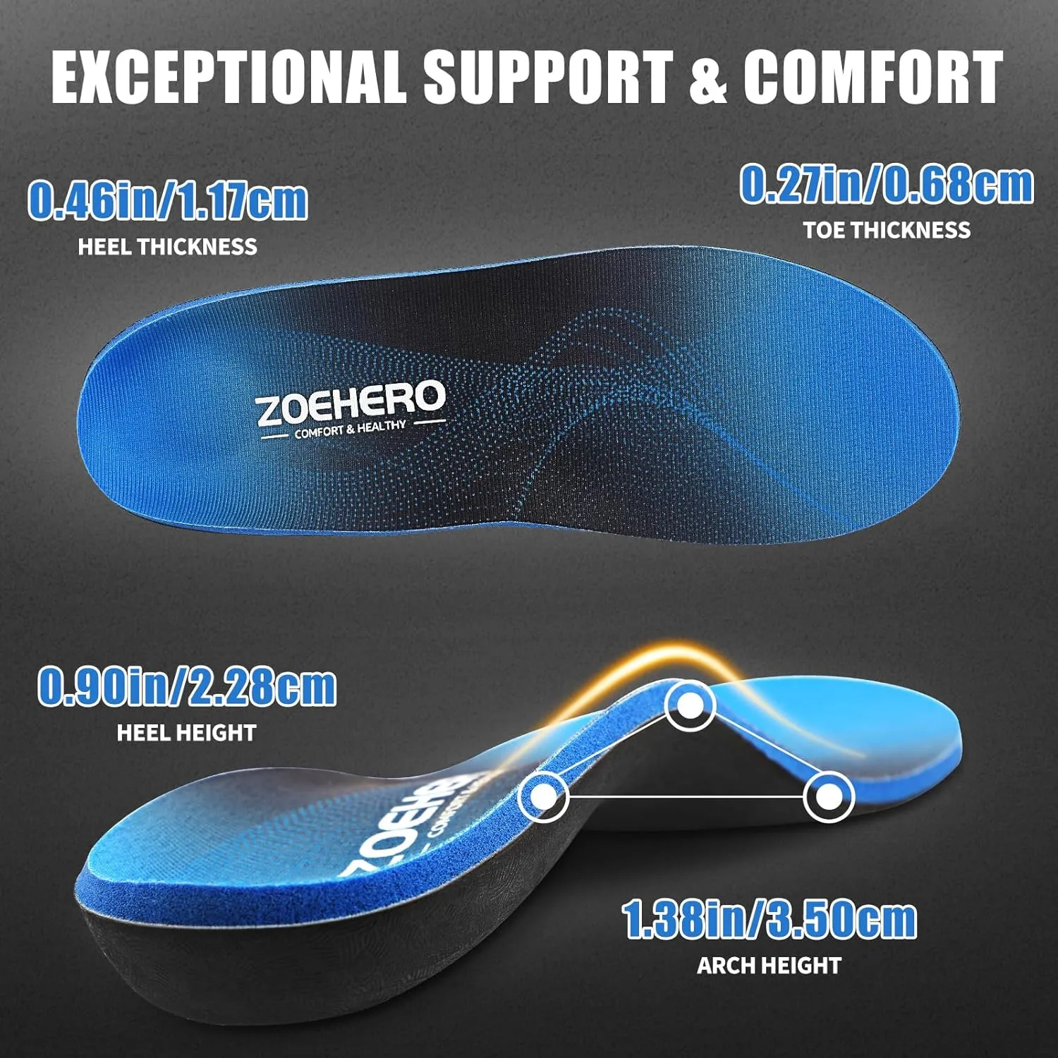 Plantar Fasciitis Insoles for Men & Women,Heavy Duty Orthotic Inserts with Arch Support for Plantar Fasciitis Relief,Foot Pain Relief,Comfort Insoles for Standing All Day,Sprot,Hiking