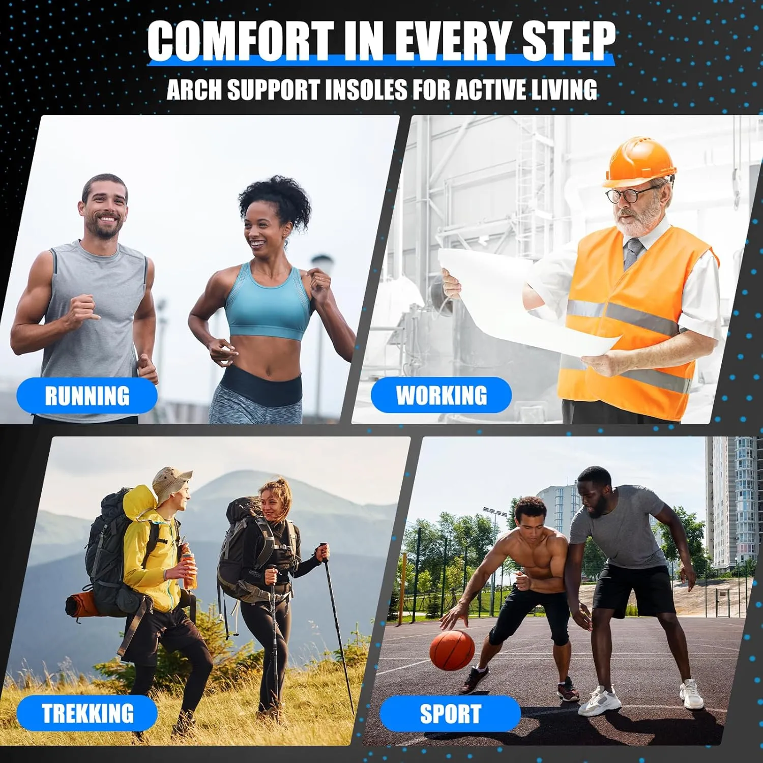 Plantar Fasciitis Insoles for Men & Women,Heavy Duty Orthotic Inserts with Arch Support for Plantar Fasciitis Relief,Foot Pain Relief,Comfort Insoles for Standing All Day,Sprot,Hiking