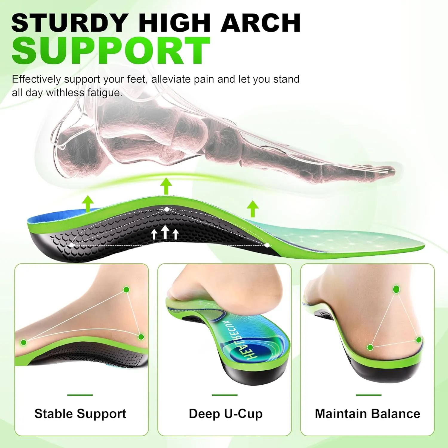 Plantar Fasciitis Insoles Shoe Inserts for Men Women, 240lbs Heavy Duty Arch Support Inserts for Pain Relief, Work Boot Orthotics Insoles for Standing All Day, L