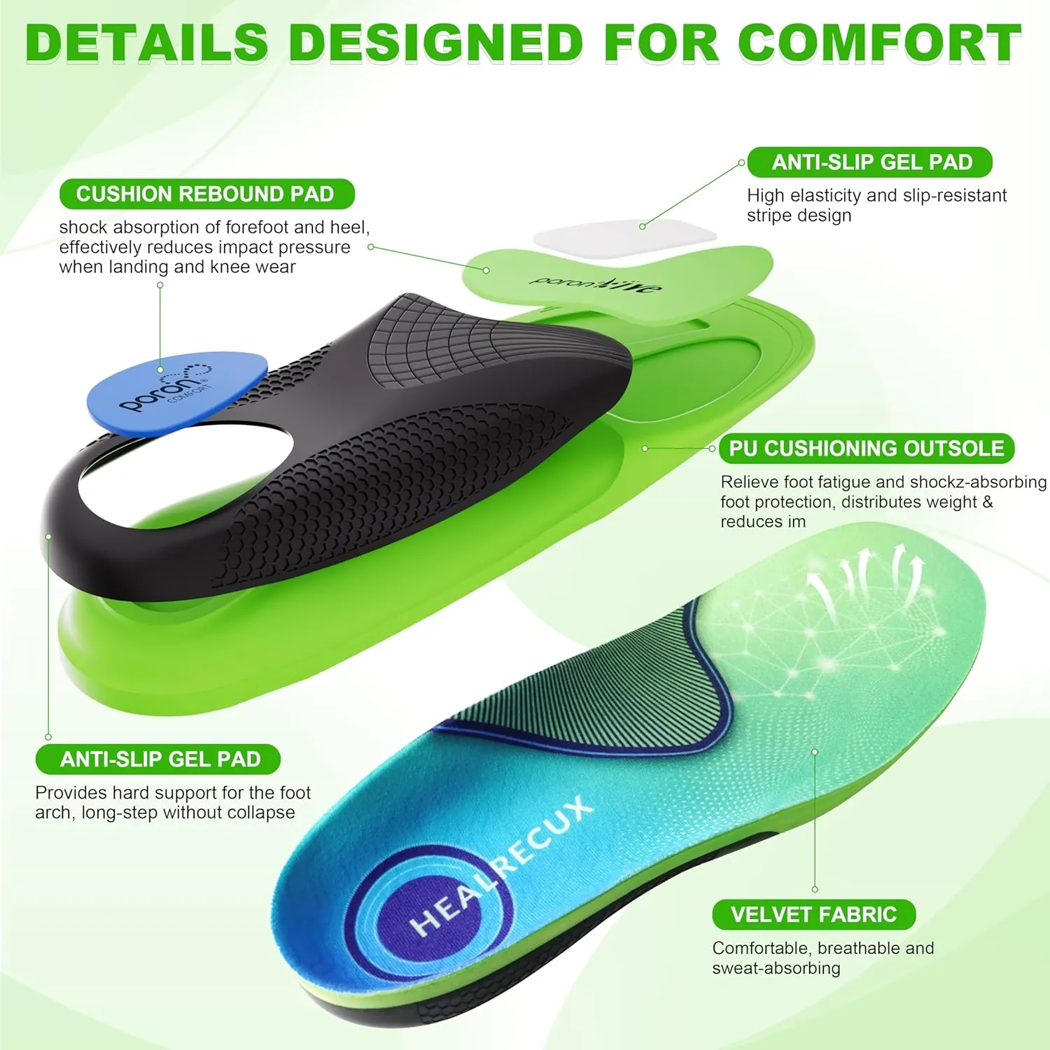 Plantar Fasciitis Insoles Shoe Inserts for Men Women, 240lbs Heavy Duty Arch Support Inserts for Pain Relief, Work Boot Orthotics Insoles for Standing All Day, L