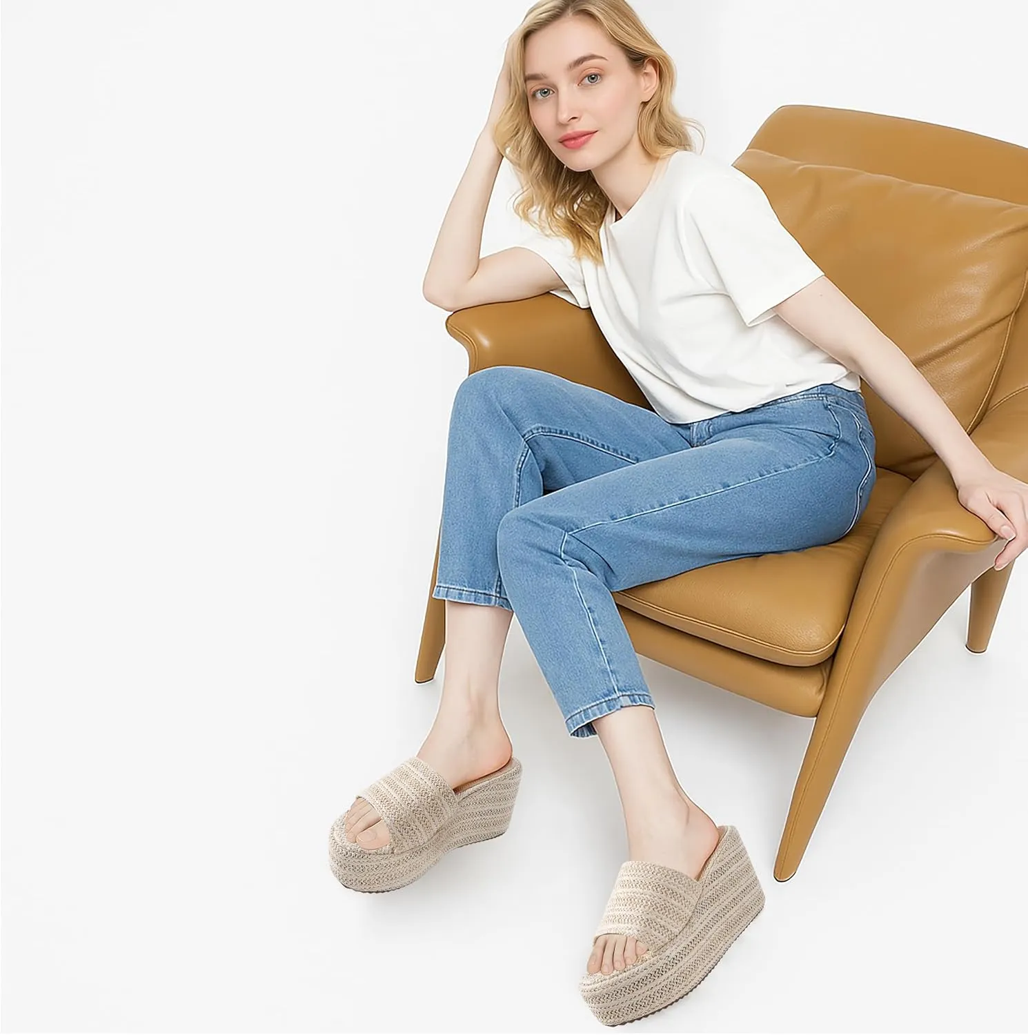Platform Espadrilles for Women, Fashionable Woven Upper Open Toe Wedge Heels, Ideal for Summer Outdoor and Beach Wear
