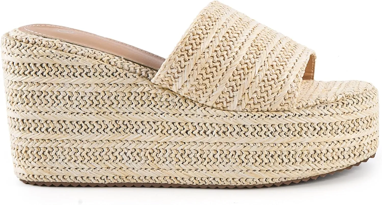 Platform Espadrilles for Women, Fashionable Woven Upper Open Toe Wedge Heels, Ideal for Summer Outdoor and Beach Wear