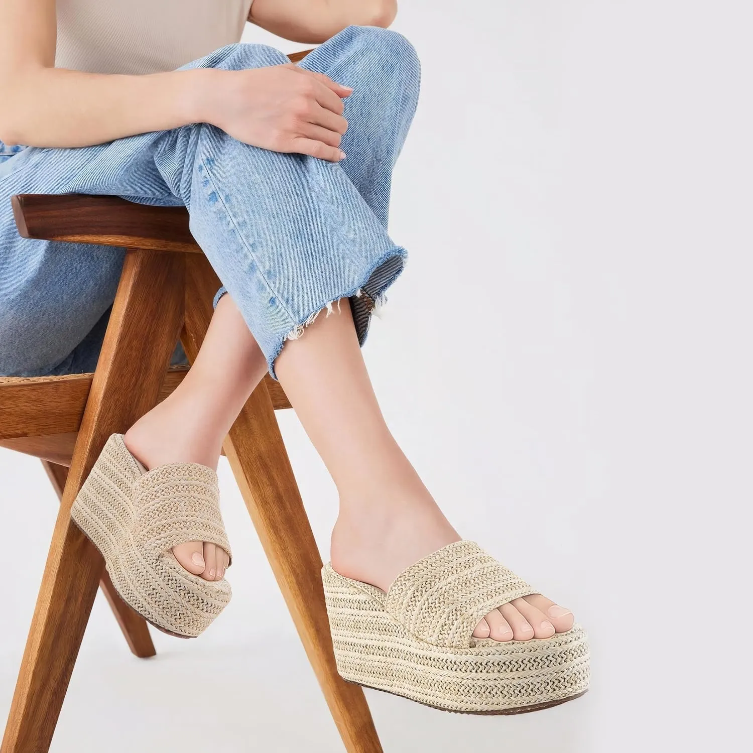Platform Espadrilles for Women, Fashionable Woven Upper Open Toe Wedge Heels, Ideal for Summer Outdoor and Beach Wear