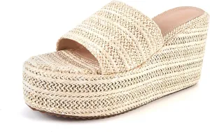 Platform Espadrilles for Women, Fashionable Woven Upper Open Toe Wedge Heels, Ideal for Summer Outdoor and Beach Wear