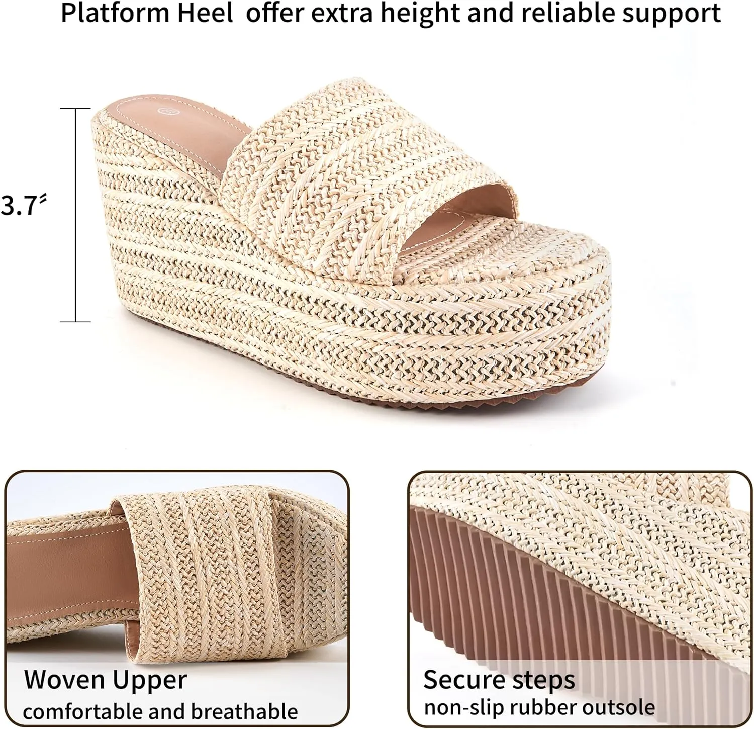 Platform Espadrilles for Women, Fashionable Woven Upper Open Toe Wedge Heels, Ideal for Summer Outdoor and Beach Wear