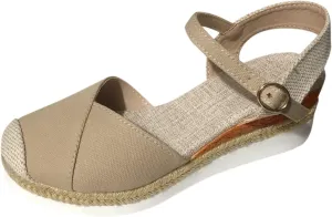 Platform Espadrilles Wedges for Women Closed Toe Casual Low Heel Dressy Sandals with Adjustable Buckle Ankle Strap