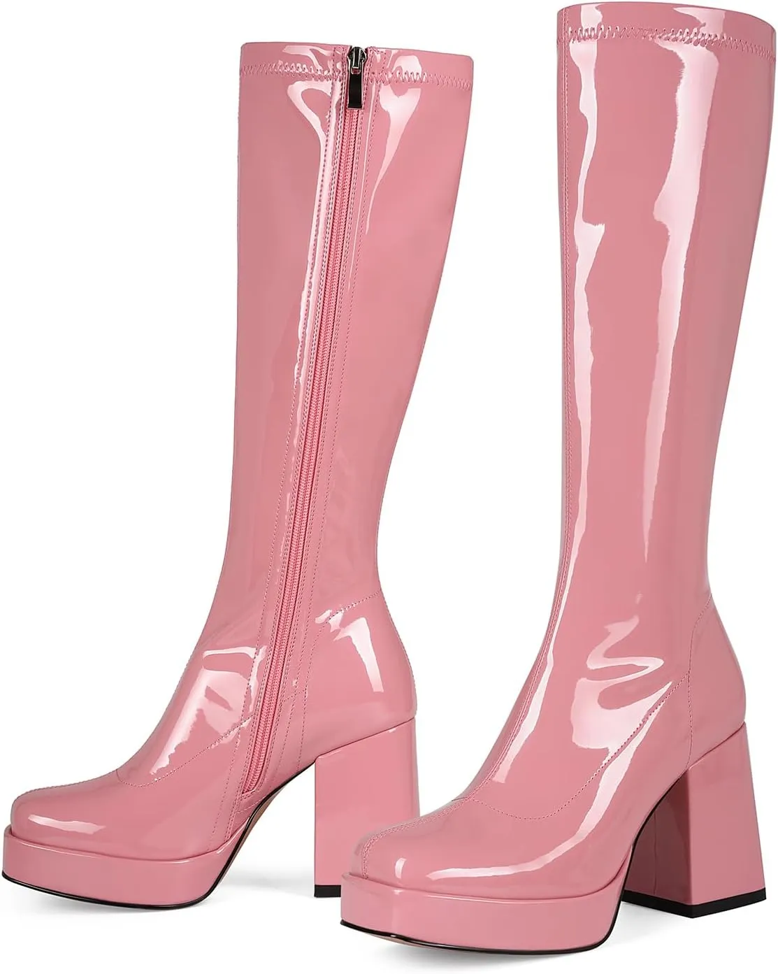 Platform Knee High Boots for Women Block Chunky High Heel Boot Square Toe Long Boots Women’s Elastic Stretchy Boots