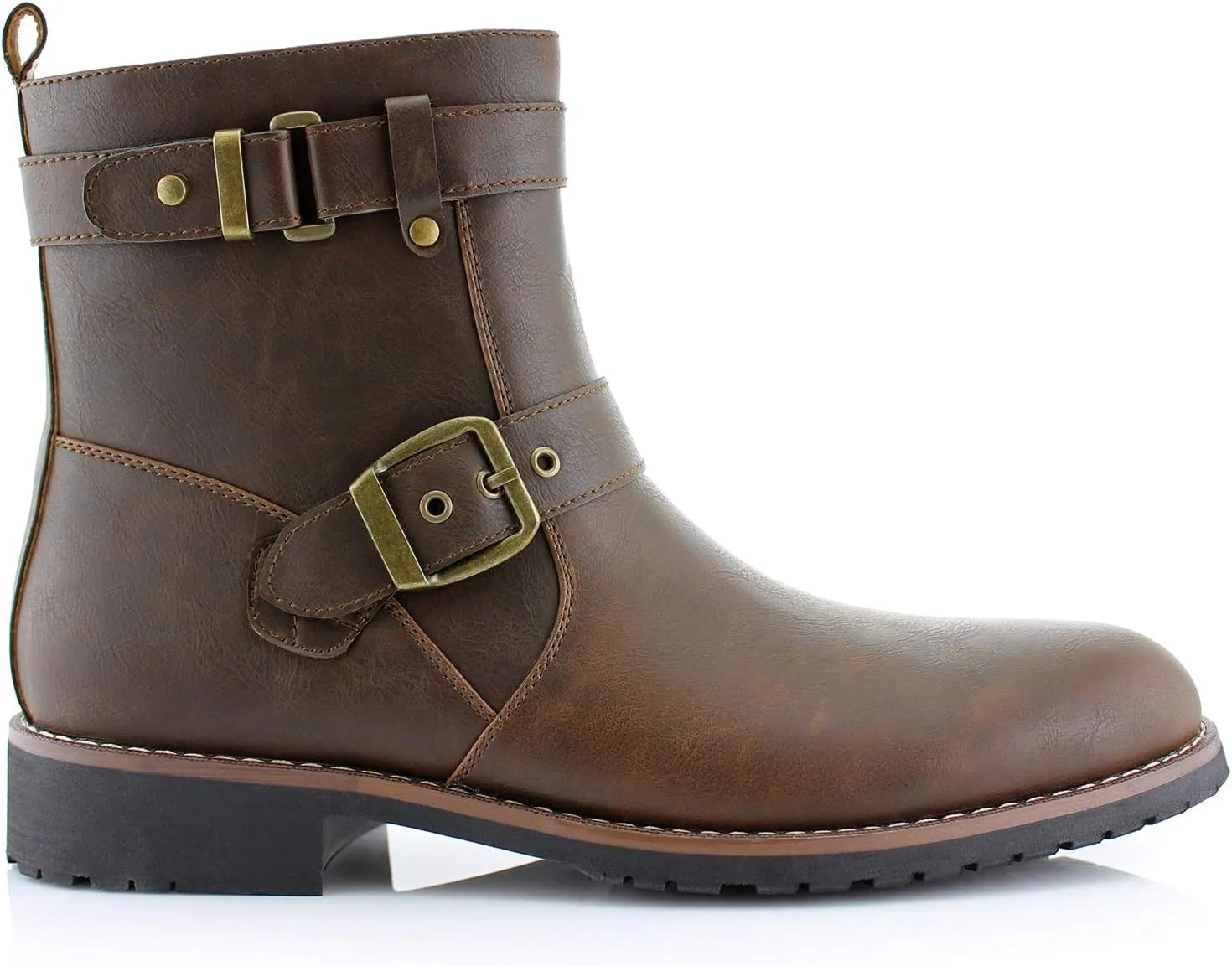 Polar Fox Mens Casual Engineer Zipper and Buckle Motorcycle Boots