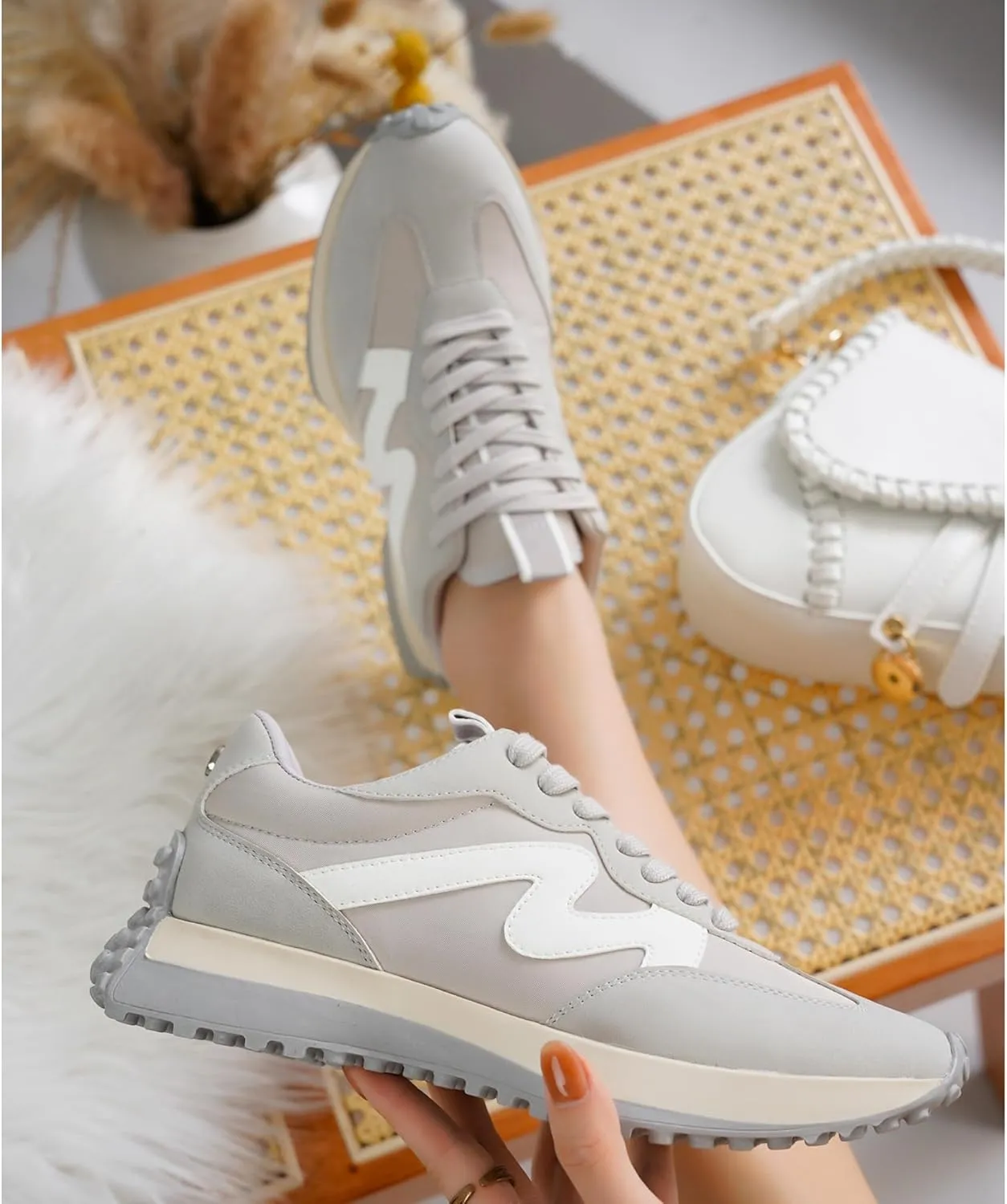 Project Cloud Trendy Sneakers for Women - Memory Foam and Non-Slip Comfortable Casual Ladies Shoes for Womens Fashion Sneakers - Lightweight Lace-up Shoes (Lecco)