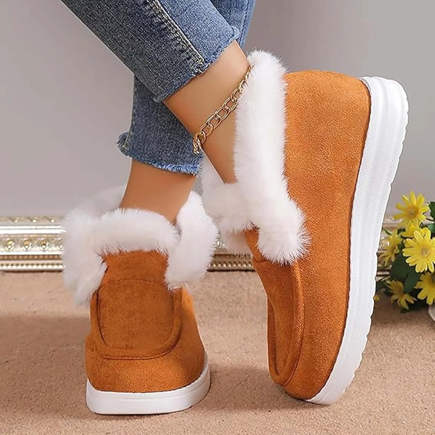 Pubyfun Senior Comfy Winter Ankle Boots Women, Ladies Warm and Comfortable Casual Snow Boots, Furry Suede Snow Boots ﻿