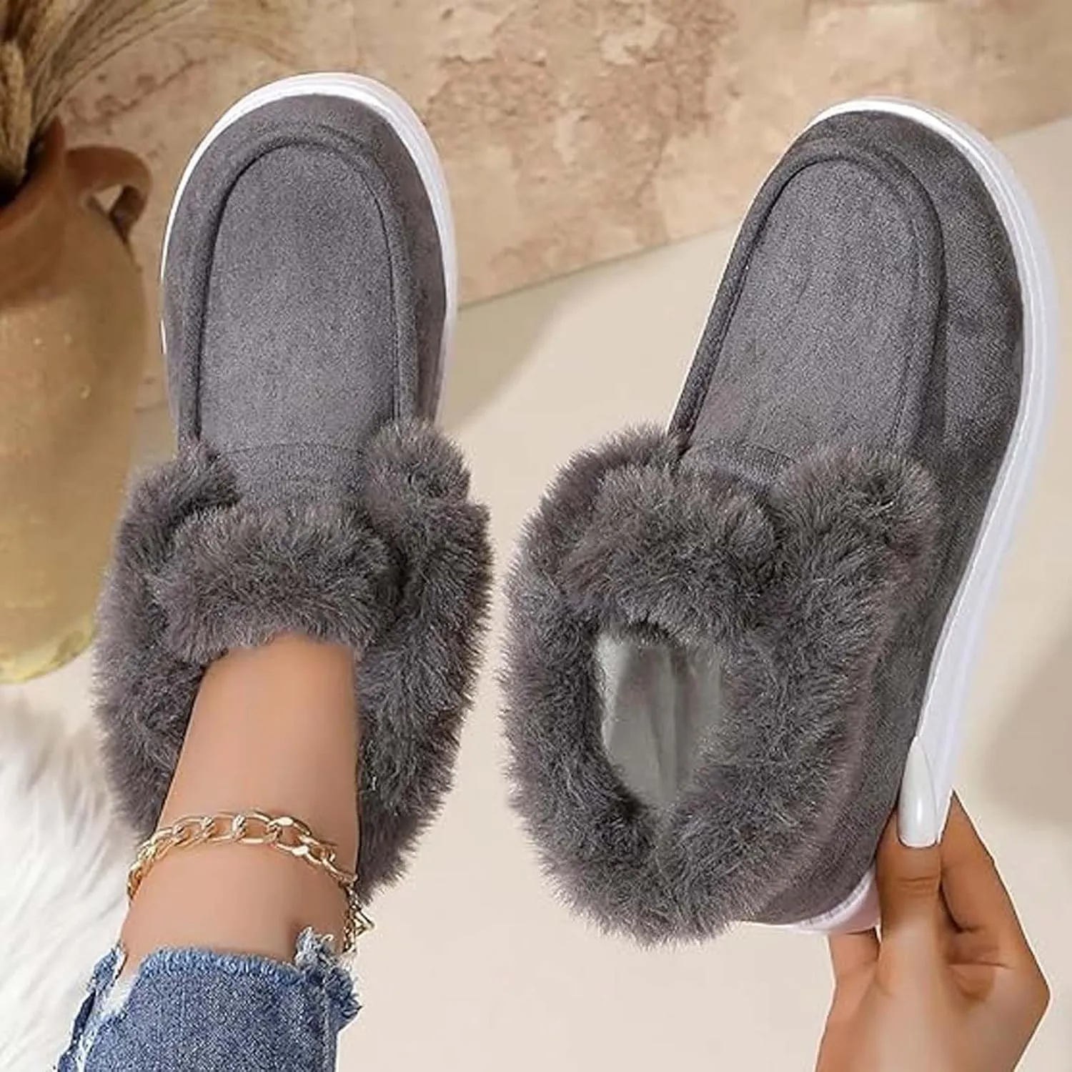 Pubyfun Senior Comfy Winter Ankle Boots Women, Ladies Warm and Comfortable Casual Snow Boots, Furry Suede Snow Boots ﻿